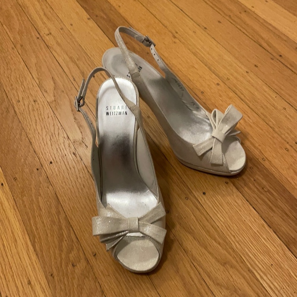 Stuart Weitzman formal bow tie peeptoes